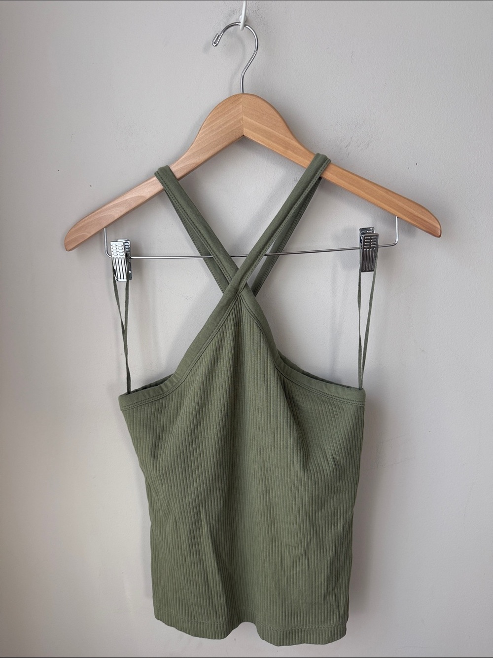 Old Navy Olive Green Ribbed Criss Cross Shelf Bra Tank Top